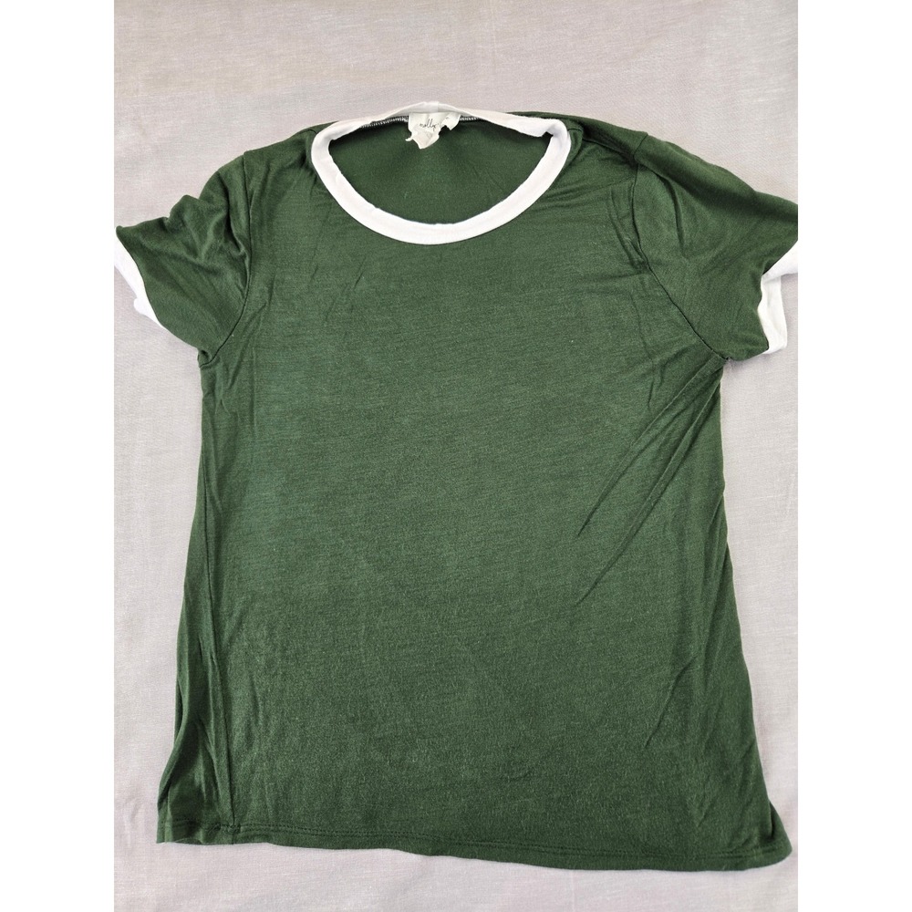 Molly + Rose Womens Green White Ringer Tee Short Sleeve Rayon Spandex Top S - Picture 8 of 10